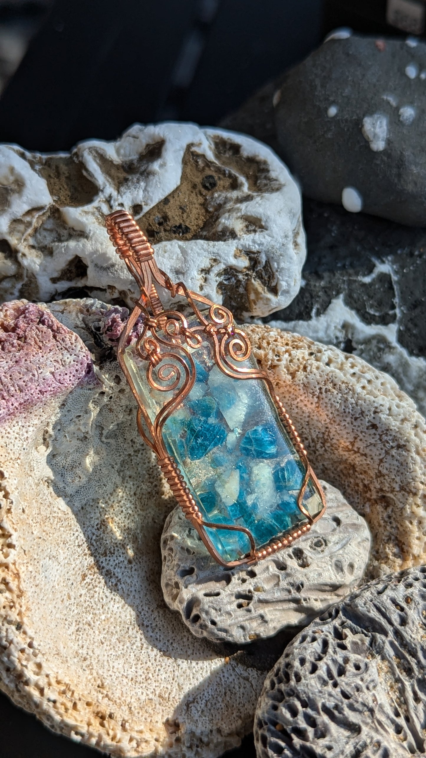 Handmade resin gemstone cabochon in copper