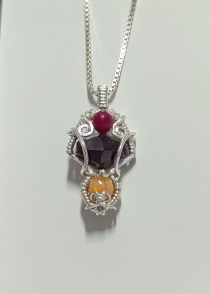 Garnet, opal, and rhodonite mini pendant