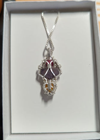 Garnet, opal, and rhodonite mini pendant