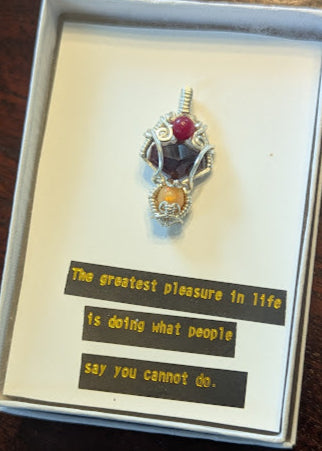 Garnet, opal, and rhodonite mini pendant