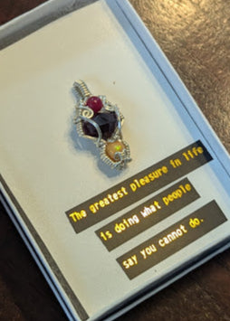 Garnet, opal, and rhodonite mini pendant