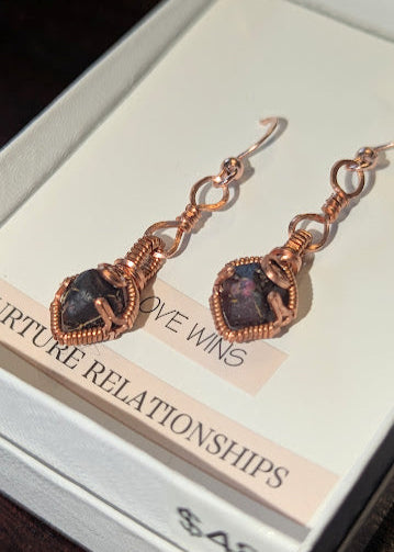 Garnet copper earrings