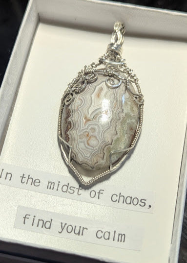 Crazy Lace Agate Silver Pendant