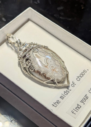 Crazy Lace Agate Silver Pendant