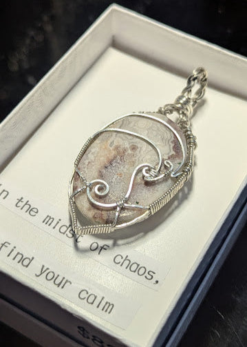 Crazy Lace Agate Silver Pendant
