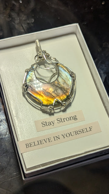Labradorite Moon Silver Pendant