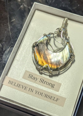 Labradorite Moon Silver Pendant