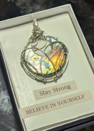 Labradorite Moon Silver Pendant