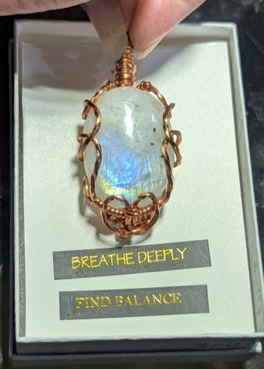 Rainbow Moonstone Copper Pendant