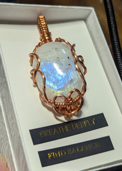 Rainbow Moonstone Copper Pendant