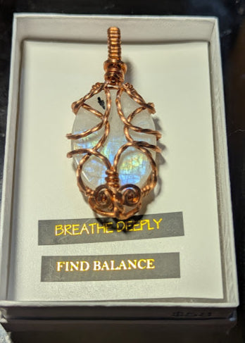 Rainbow Moonstone Copper Pendant