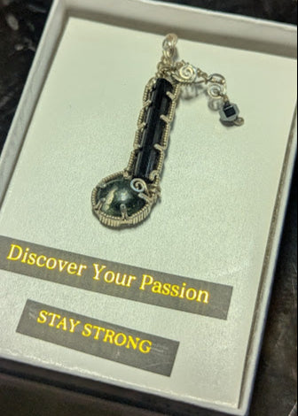 Musical Moss Agate and Tourmaline Silver Pendant