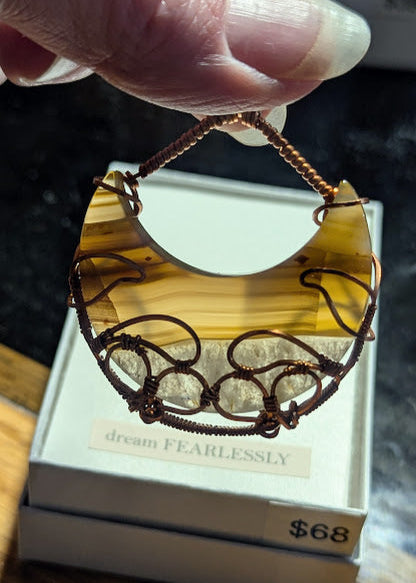 Agate & Quartz Moon Copper Pendant