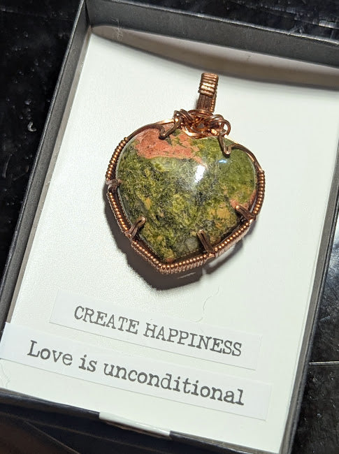 Unakite Heart Copper Pendant