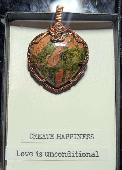 Unakite Heart Copper Pendant