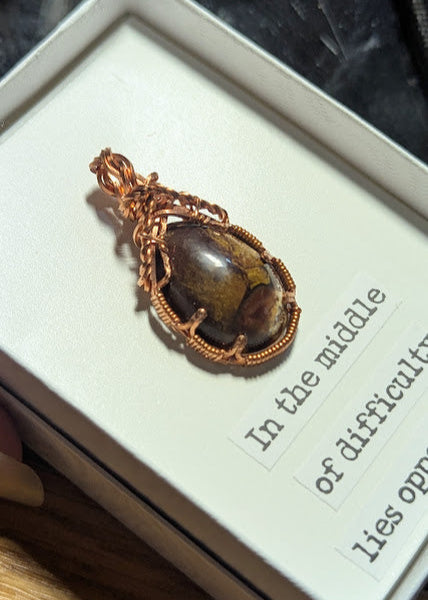 Fancy Brown Jasper Copper Pendant