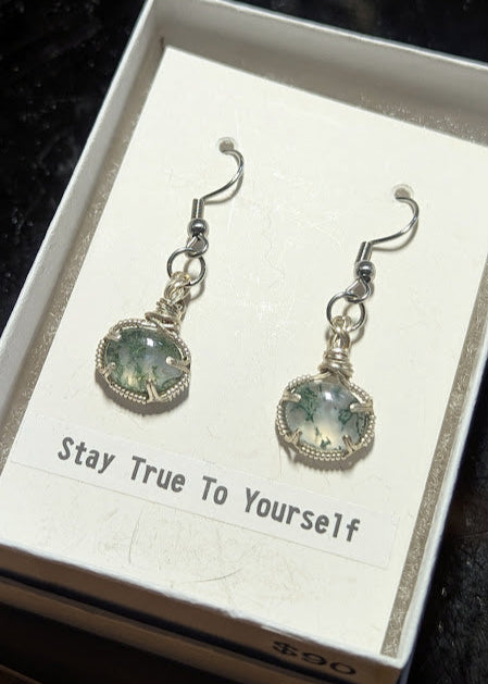 Moss Agate Sterline Silver Earrings