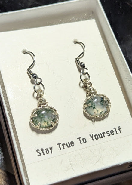 Moss Agate Sterline Silver Earrings