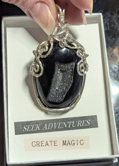 Onyx Druzy Silver Pendant