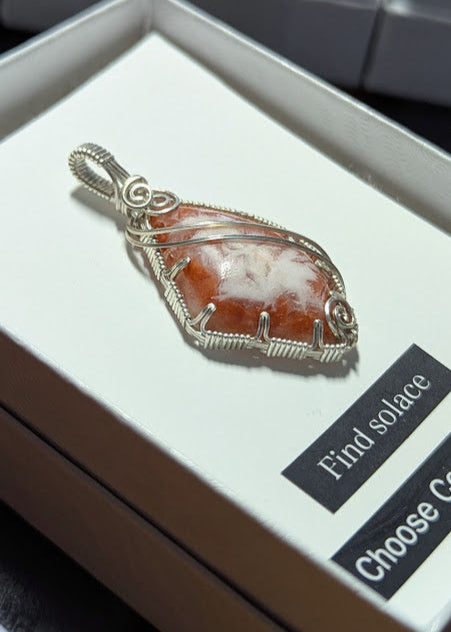 Pink Scolecite Silver Pendant
