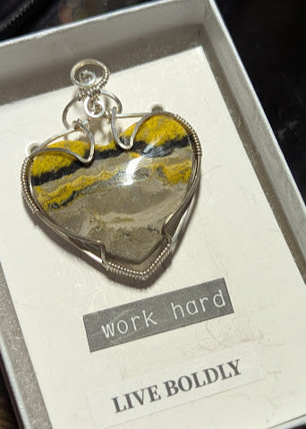 Bumblebee Jasper Heart Silver Pendant