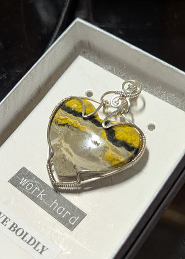 Bumblebee Jasper Heart Silver Pendant