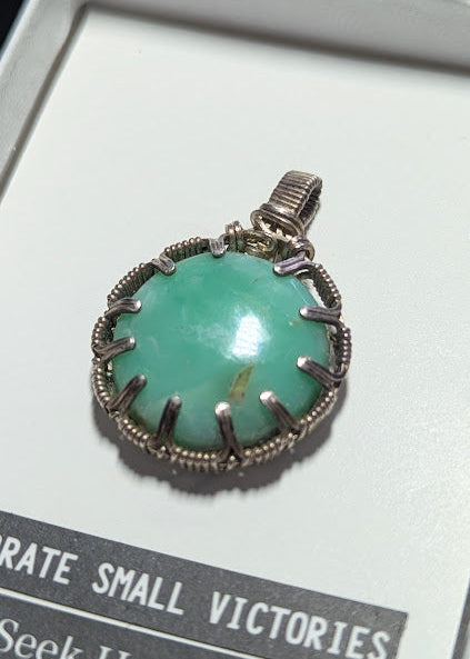 Chrysoprase Silver Button Pendant