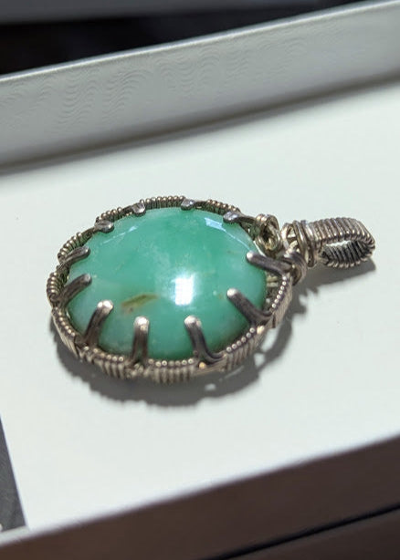 Chrysoprase Silver Button Pendant