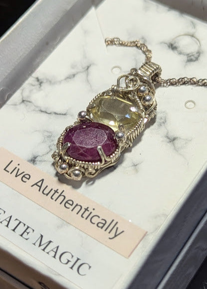Love & Happiness, Ruby & Citrine Silver Pendant