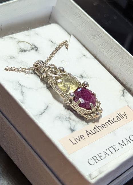 Love & Happiness, Ruby & Citrine Silver Pendant
