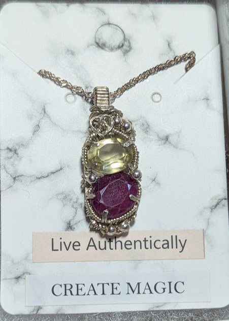 Love & Happiness, Ruby & Citrine Silver Pendant
