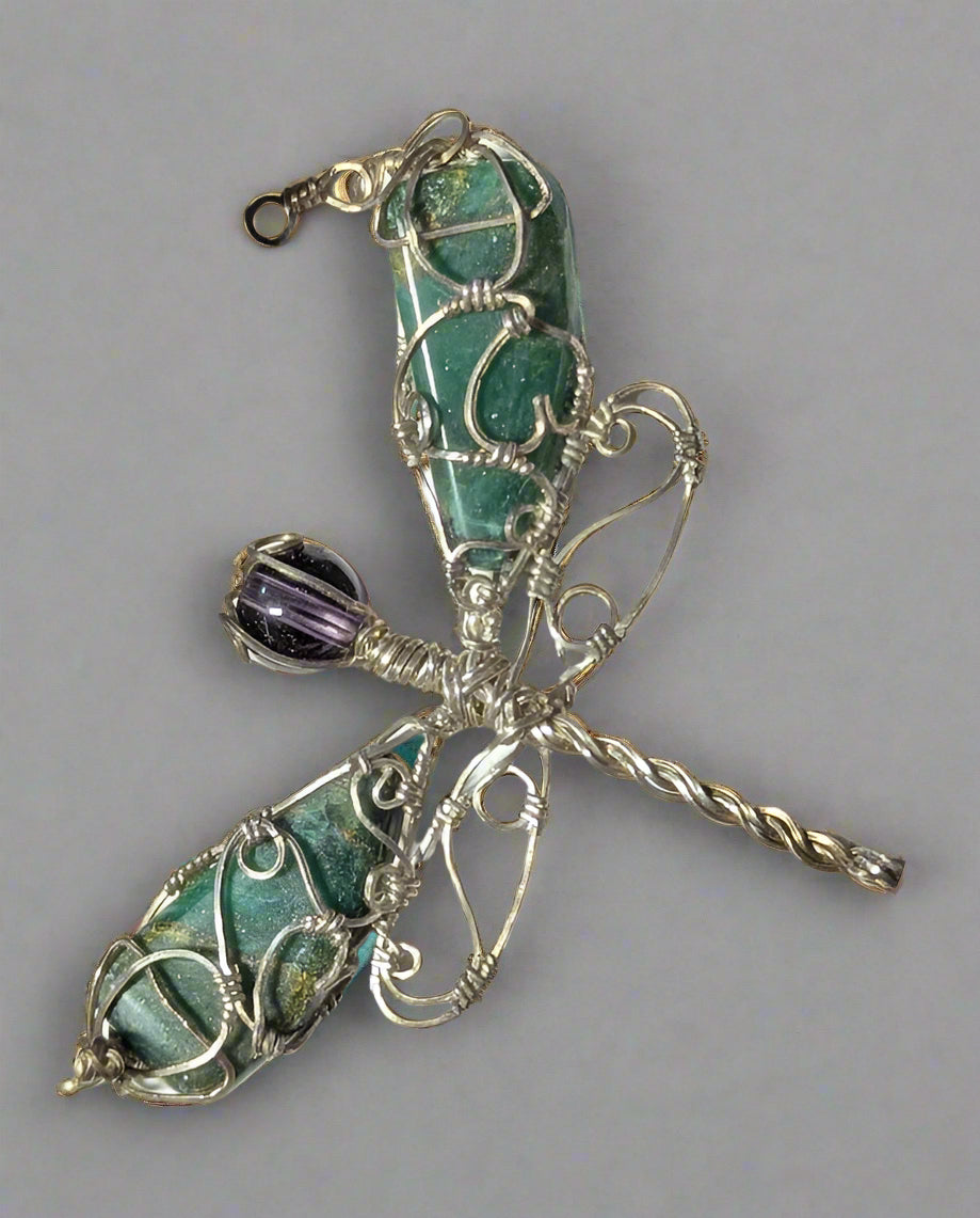 Emerald Jasper Dragonfly Pendant