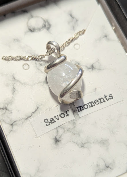 White Quartz Ribbon Wrap Pendant