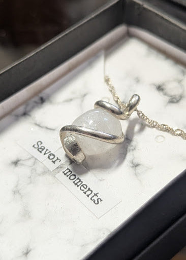 White Quartz Ribbon Wrap Pendant