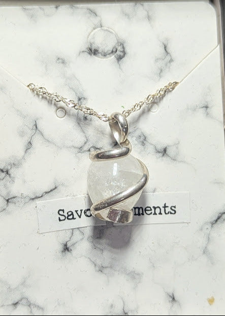 White Quartz Ribbon Wrap Pendant