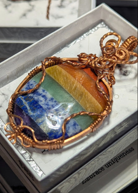 Rainbow Chakra Worry Stone Pendant