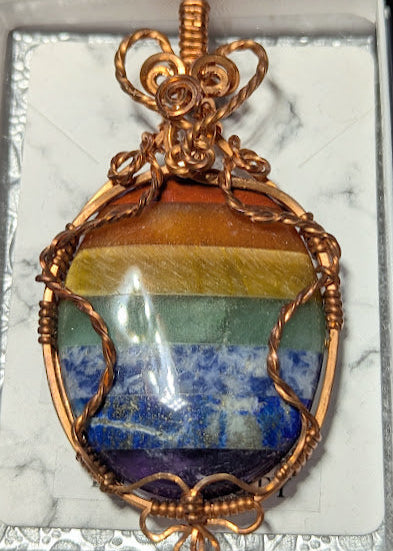 Rainbow Chakra Worry Stone Pendant