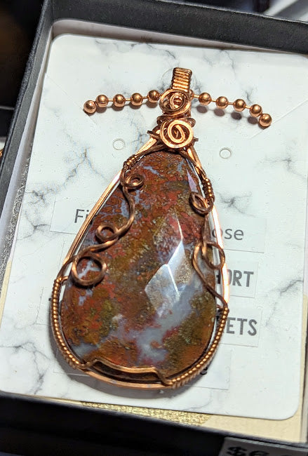 Red Moss Agate Copper Pendant