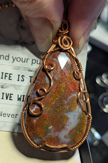 Red Moss Agate Copper Pendant