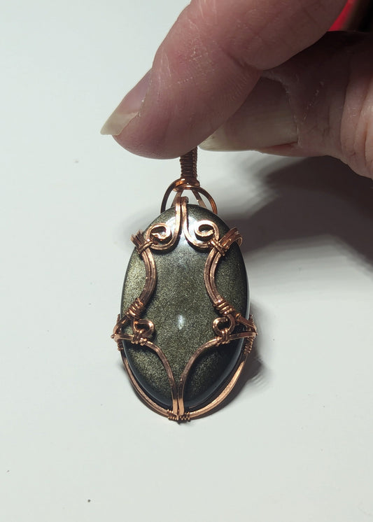 Golden Obsidian copper pendant