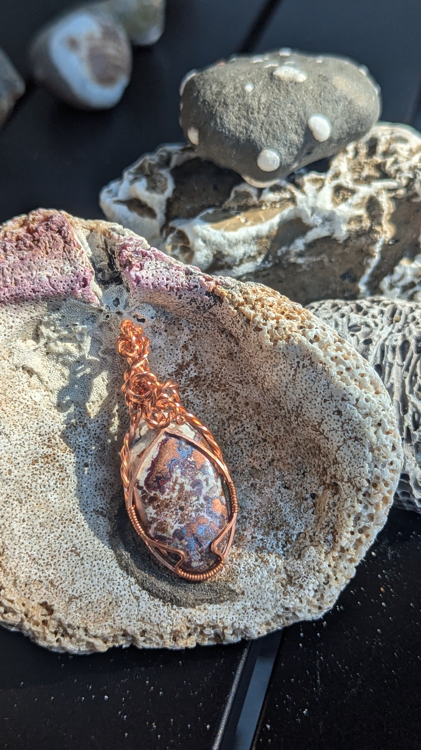 Copper dolomite cabochon copper pendant