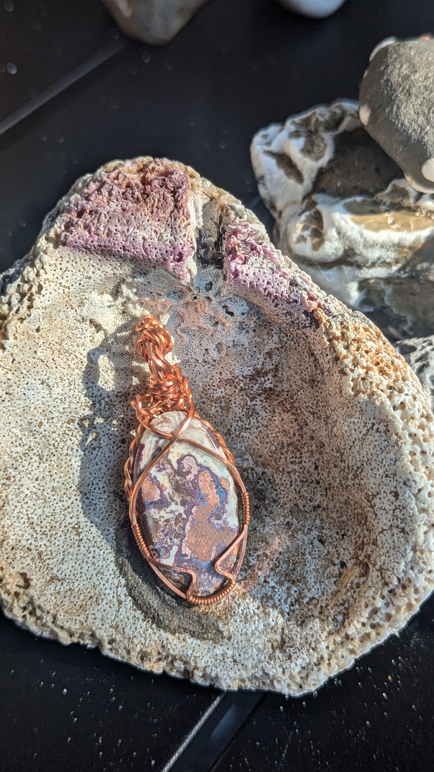 Copper dolomite cabochon copper pendant