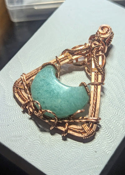 Amazonite Moon Statement Pendant in Copper