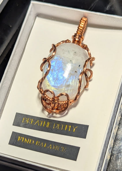 Rainbow Moonstone Copper Pendant