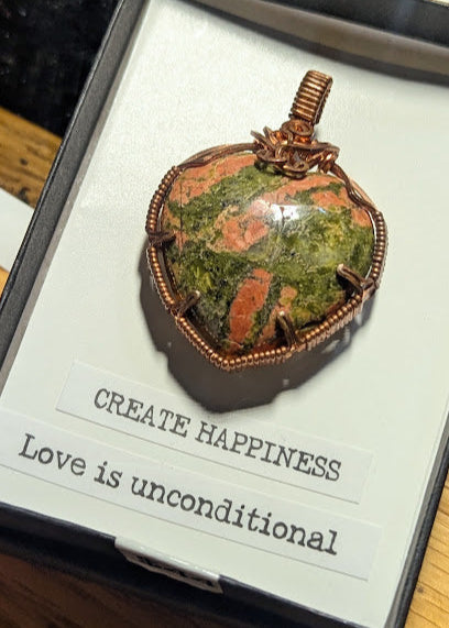 Unakite Heart Copper Pendant