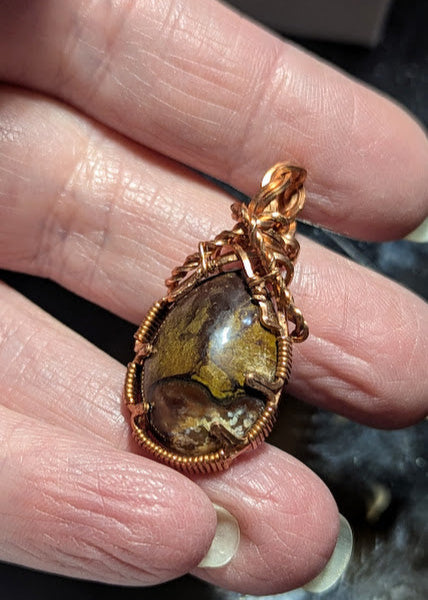 Fancy Brown Jasper Copper Pendant