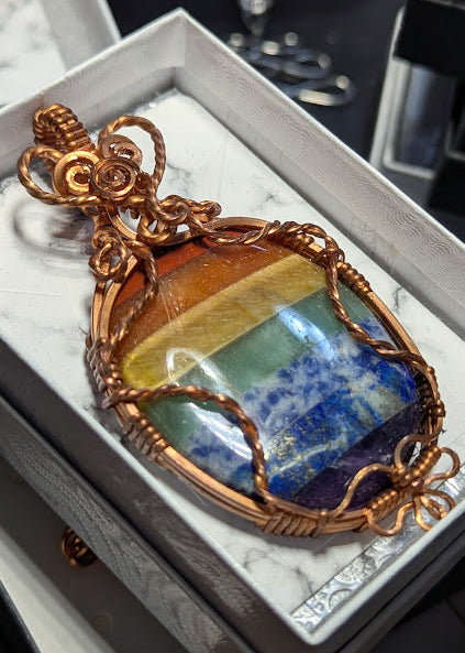 Rainbow Chakra Worry Stone Pendant