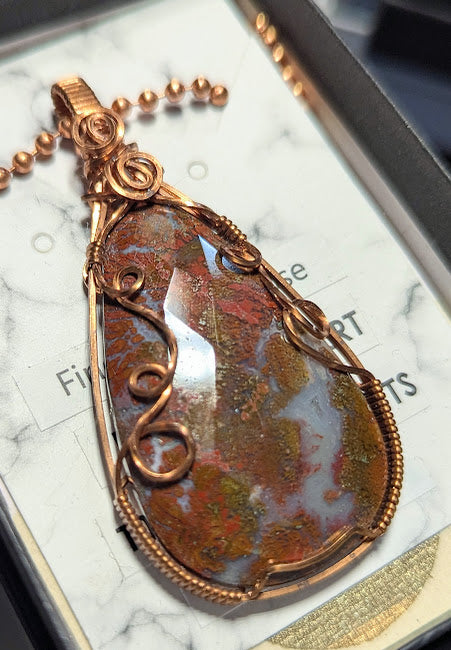 Red Moss Agate Copper Pendant